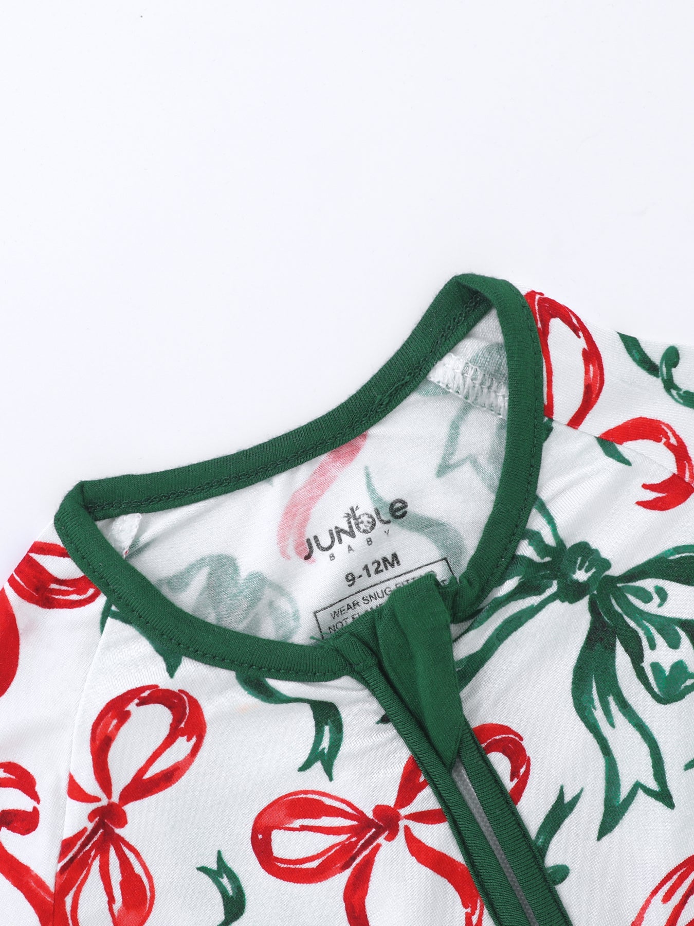 JUNBLEBABY-Christmas Red& Green Bow Baby Bamboo Convertible Zipper Romper Pajamas