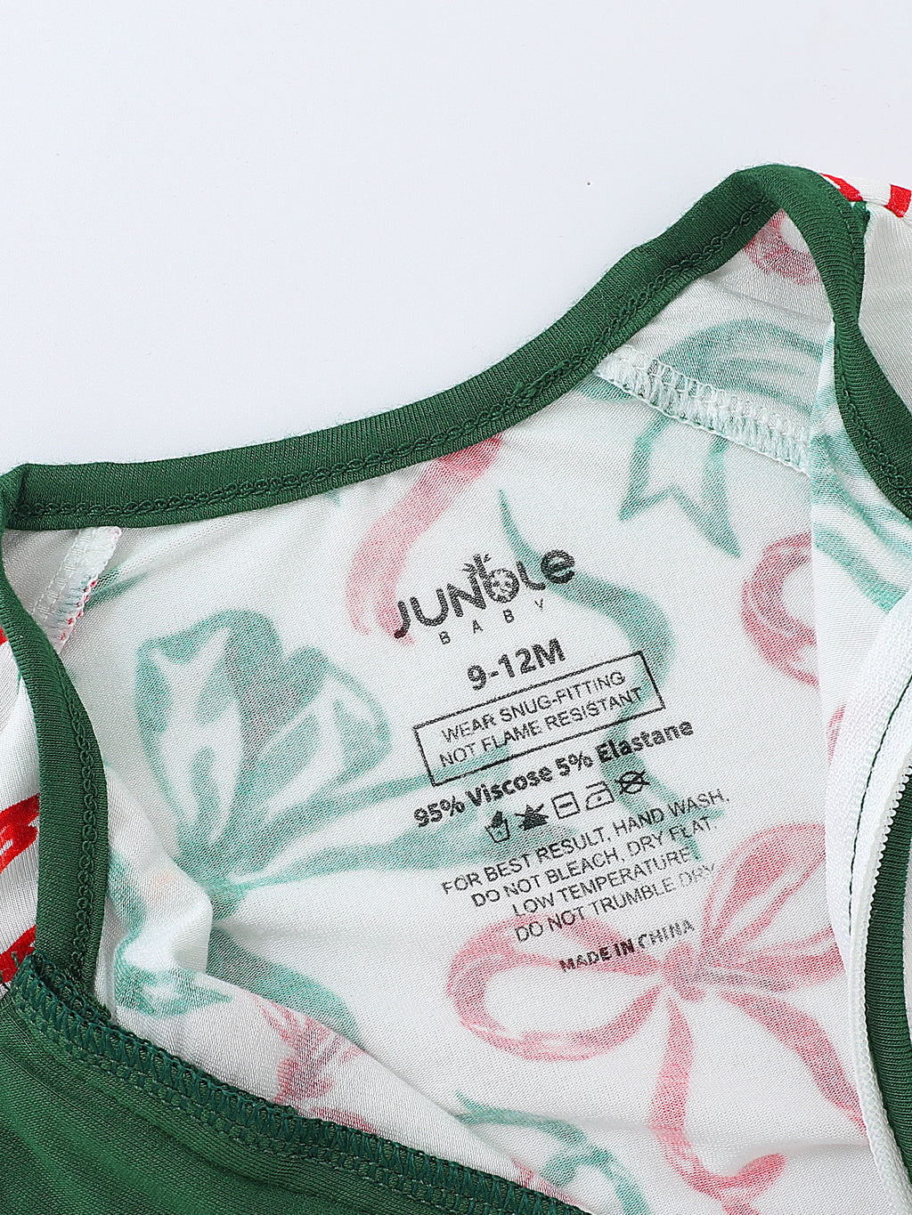 JUNBLEBABY-Christmas Red& Green Bow Baby Bamboo Convertible Zipper Romper Pajamas