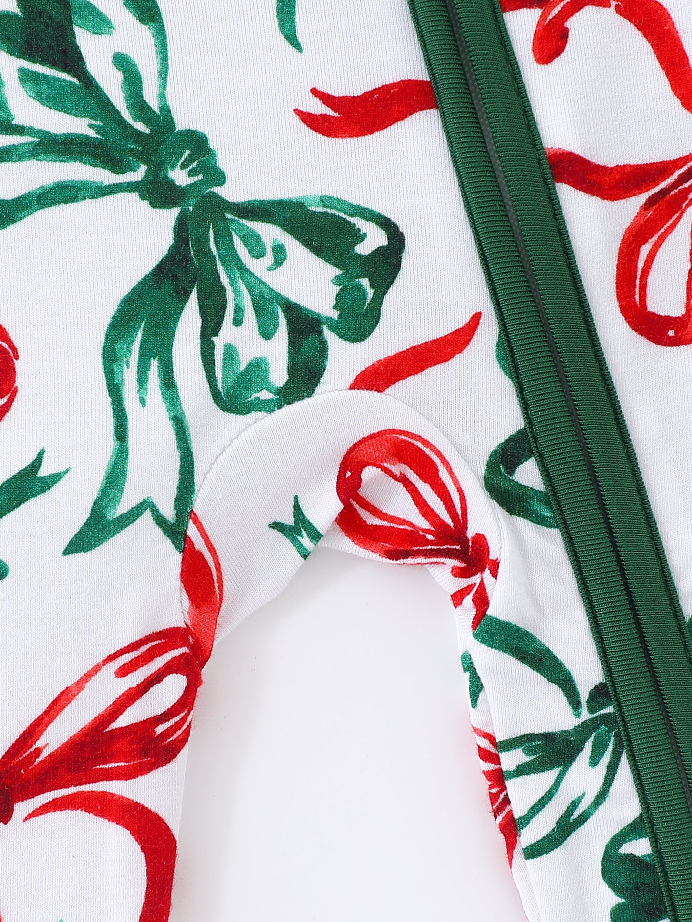 JUNBLEBABY-Christmas Red& Green Bow Baby Bamboo Convertible Zipper Romper Pajamas