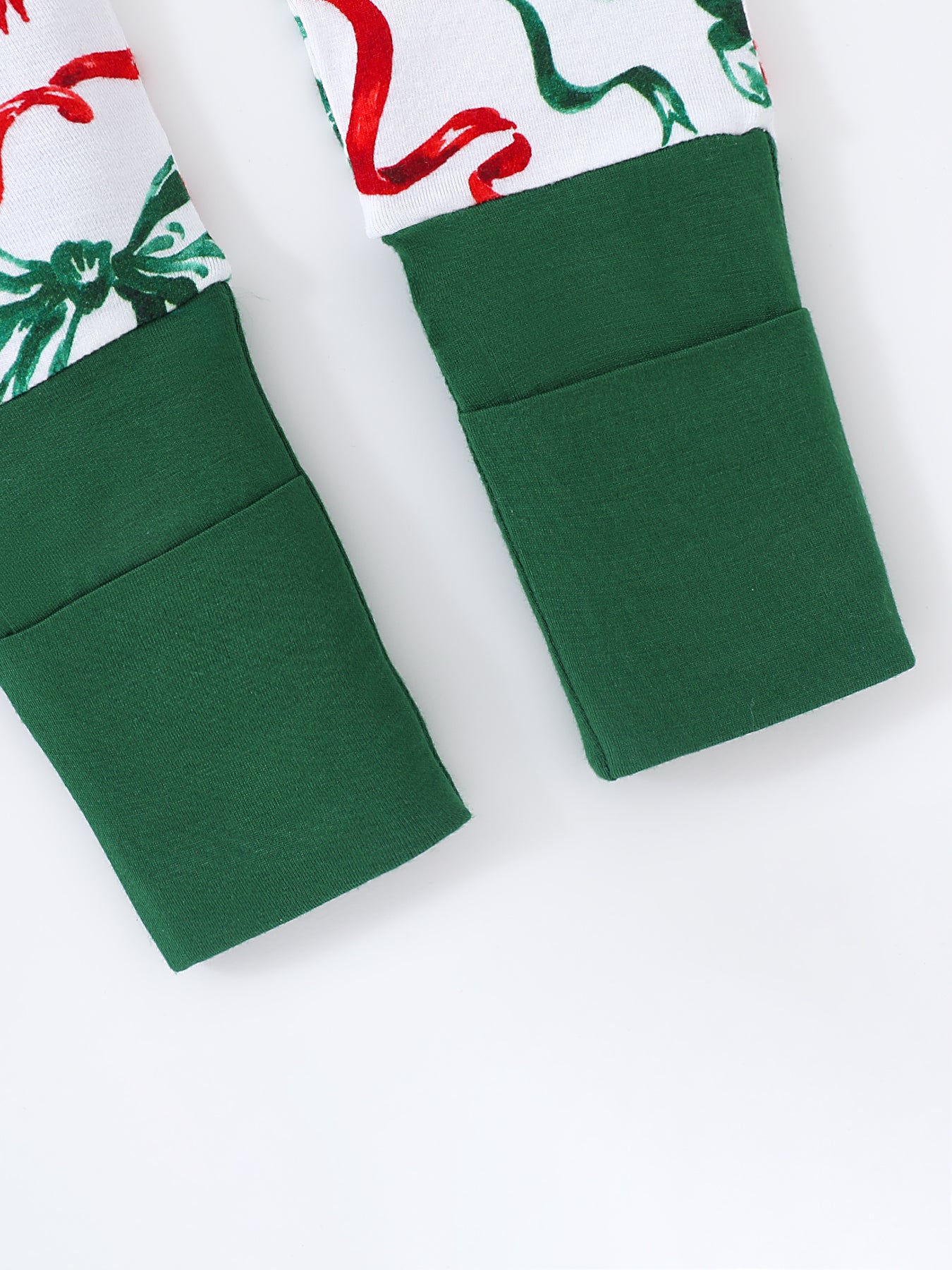 JUNBLEBABY-Christmas Red& Green Bow Baby Bamboo Convertible Zipper Romper Pajamas