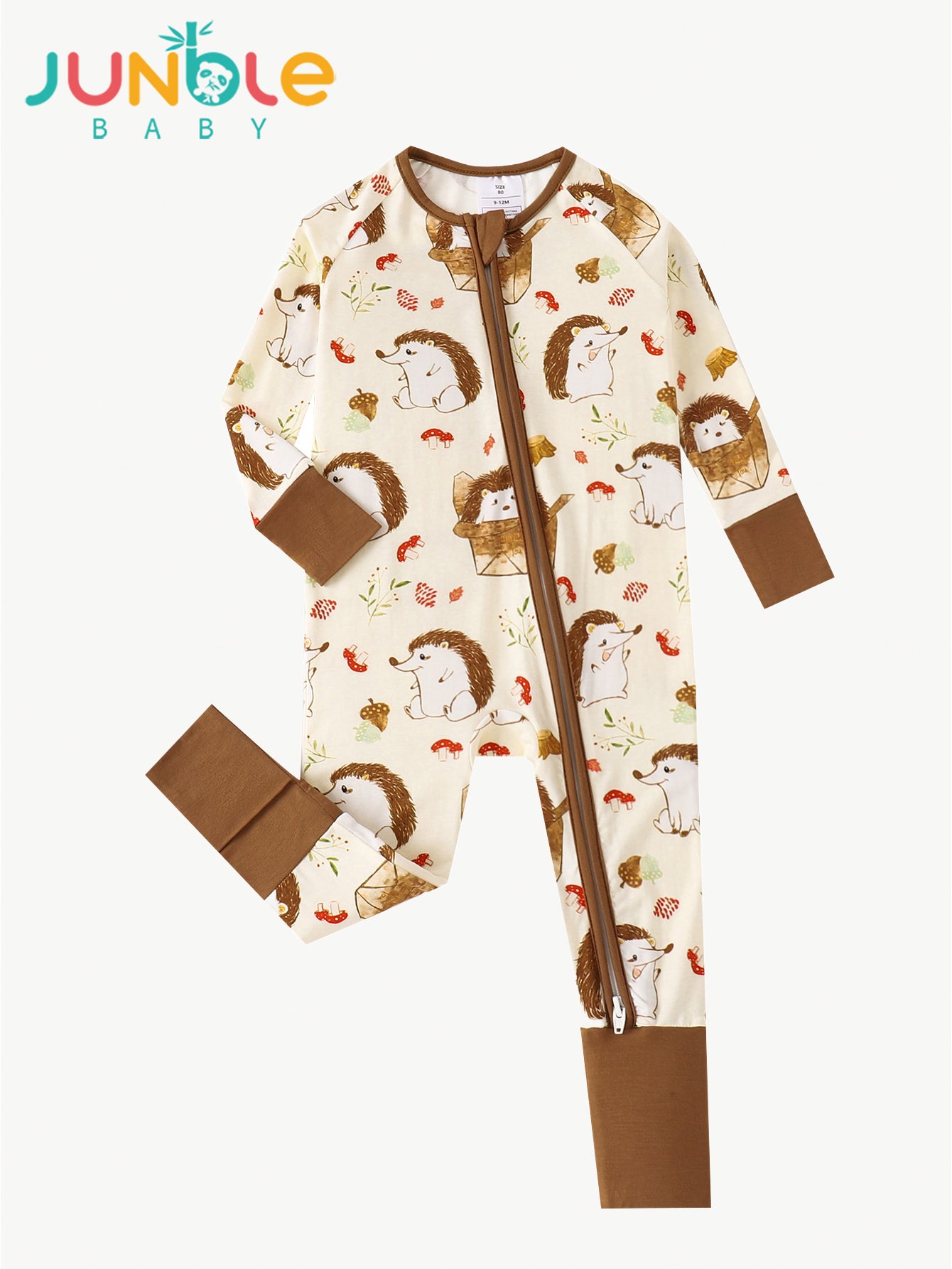 JUNBLEBABY-Hedgehog Autumn Forest Baby Bamboo Convertible Zipper Romper Pajamas