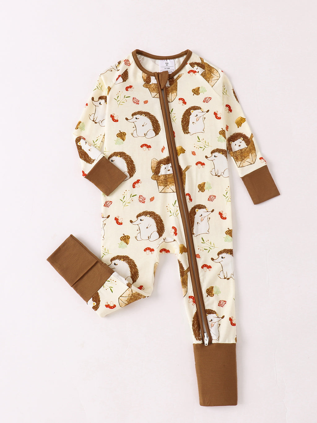 JUNBLEBABY-Hedgehog Autumn Forest Baby Bamboo Convertible Zipper Romper Pajamas