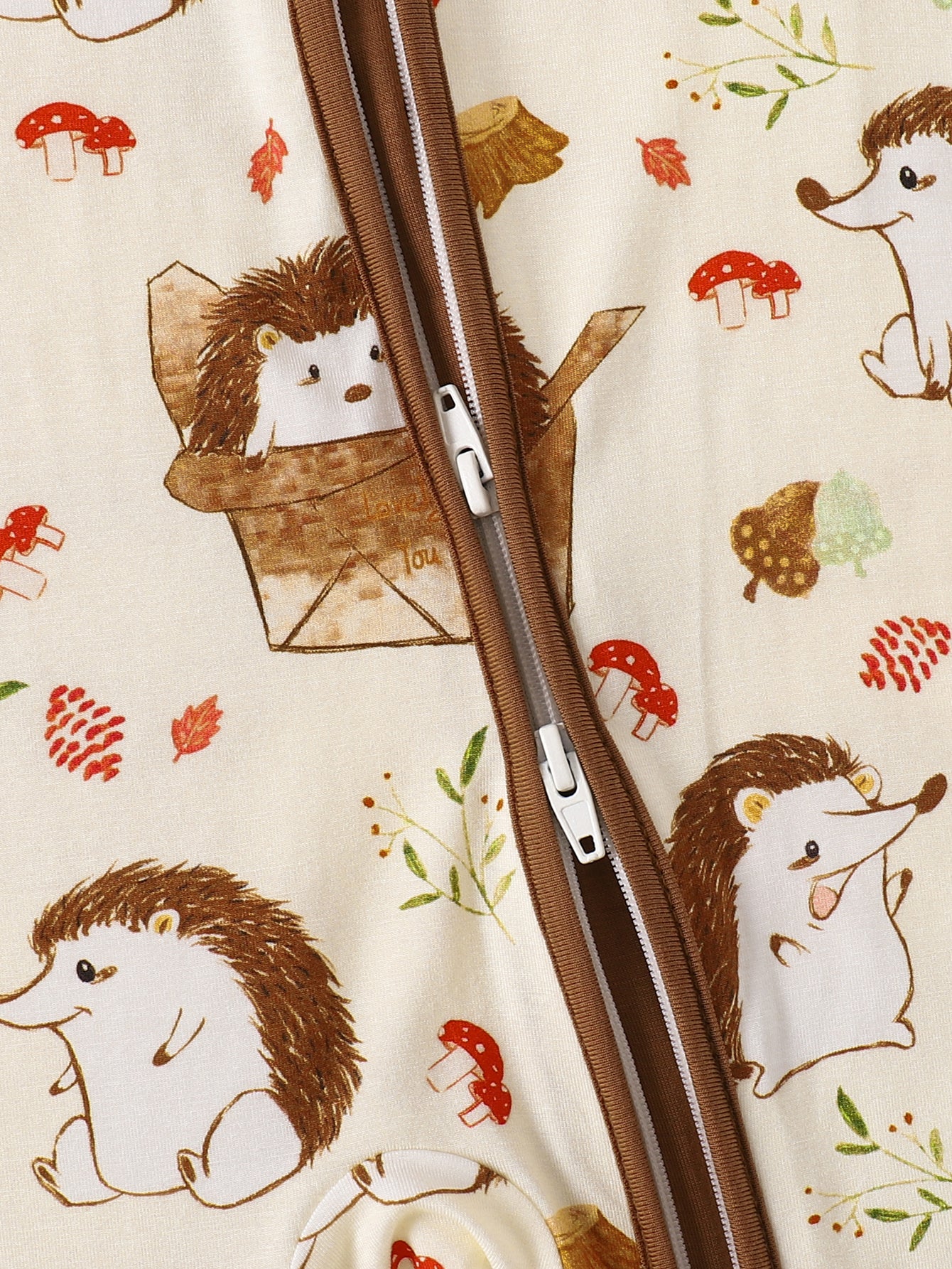 JUNBLEBABY-Hedgehog Autumn Forest Baby Bamboo Convertible Zipper Romper Pajamas