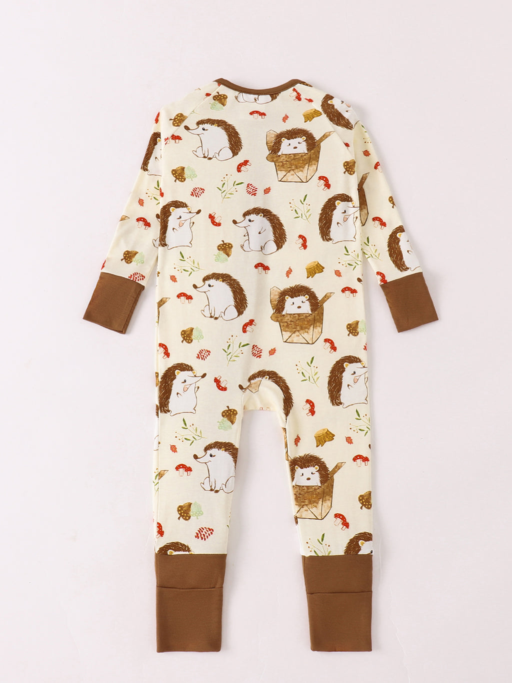 JUNBLEBABY-Hedgehog Autumn Forest Baby Bamboo Convertible Zipper Romper Pajamas