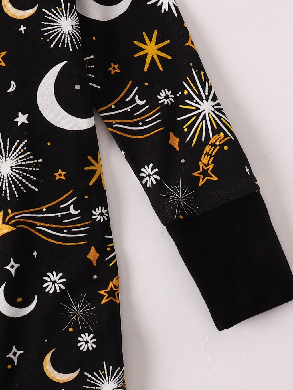 JUNBLEBABY-New Years Moon Star Fireworks Baby Bamboo Convertible Zipper Romper Pajamas