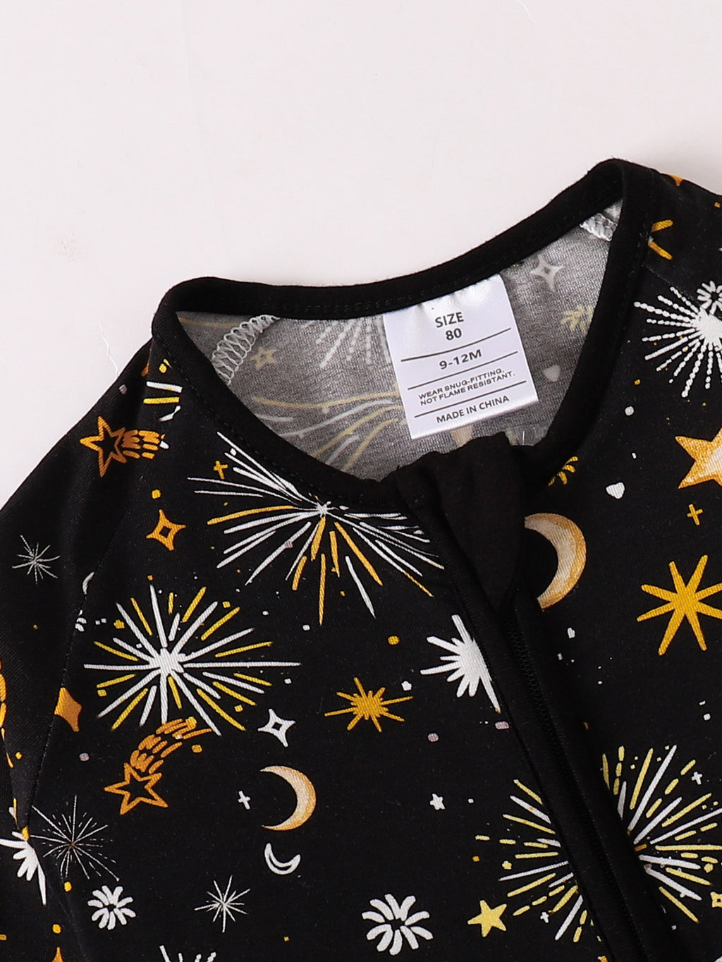 JUNBLEBABY-New Years Moon Star Fireworks Baby Bamboo Convertible Zipper Romper Pajamas
