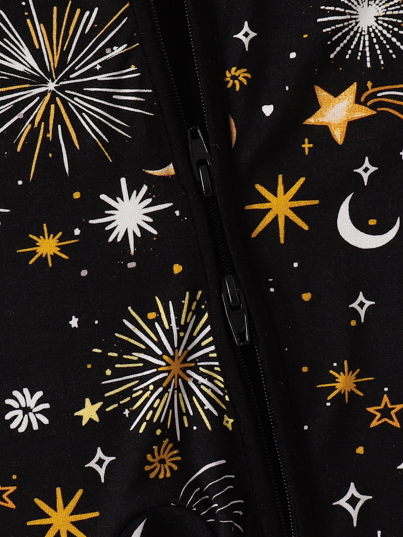JUNBLEBABY-New Years Moon Star Fireworks Baby Bamboo Convertible Zipper Romper Pajamas