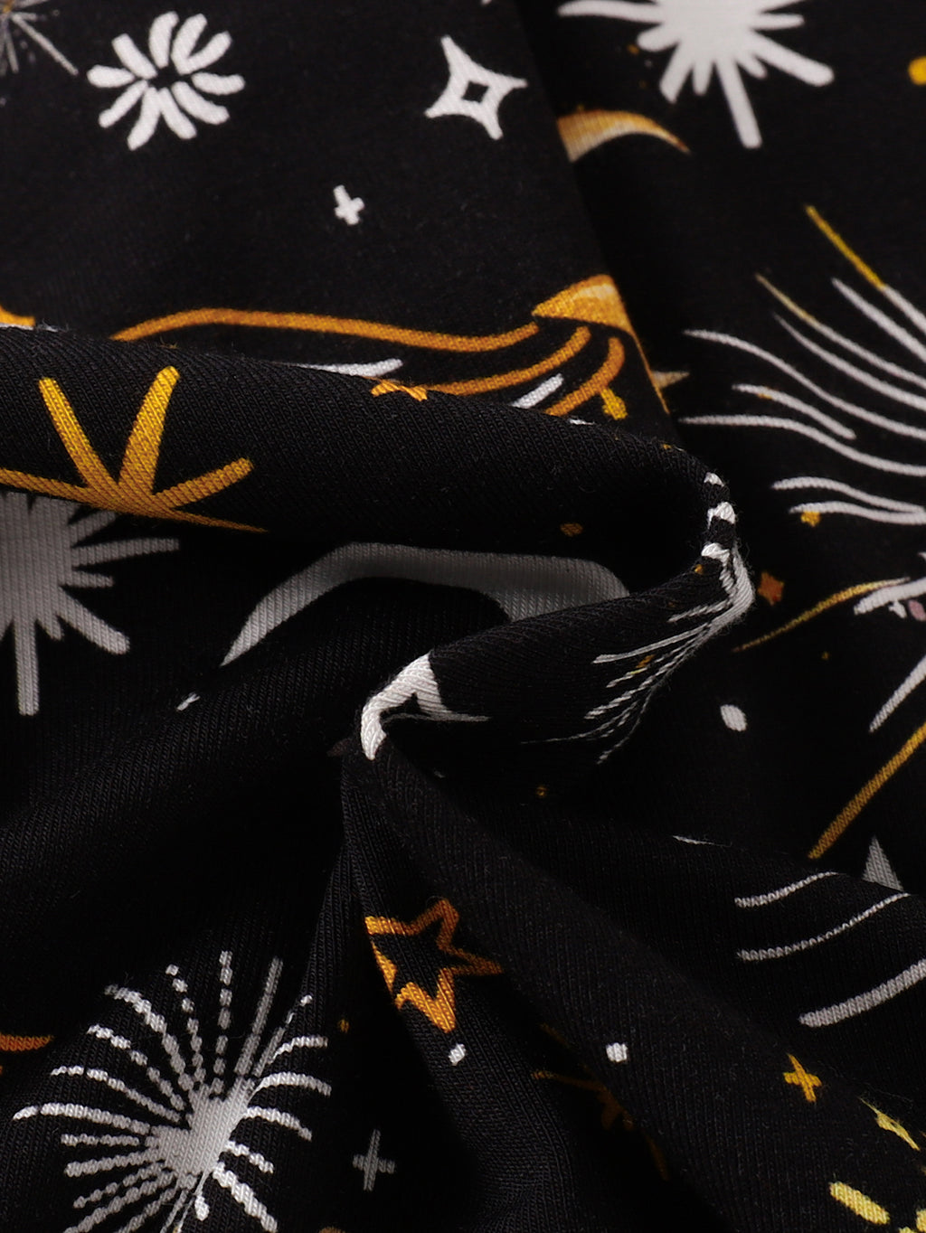 JUNBLEBABY-New Years Moon Star Fireworks Baby Bamboo Convertible Zipper Romper Pajamas