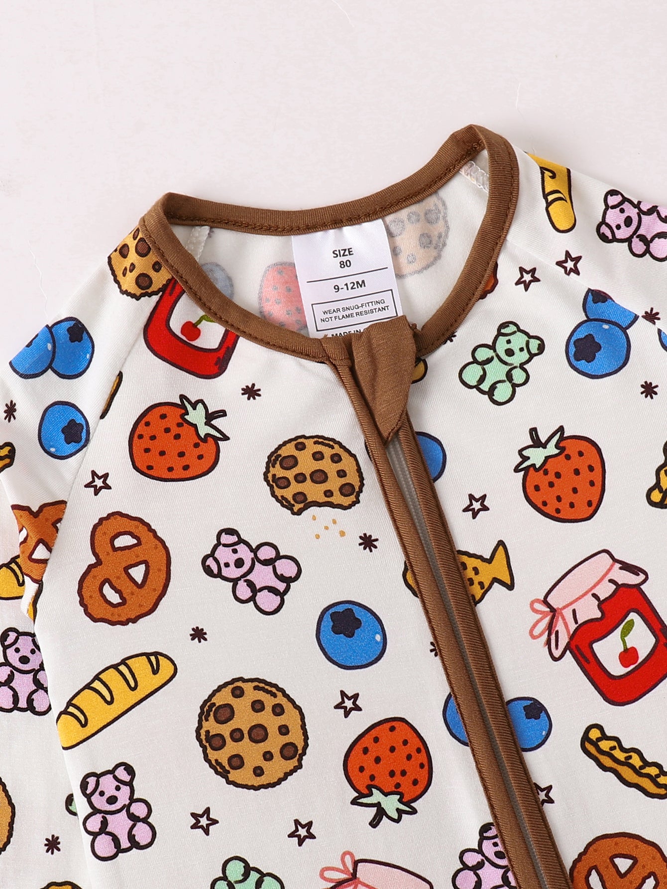 JUNBLEBABY-Cookies Fruit Bread Jam Baby Bamboo Convertible Zipper Romper Pajamas