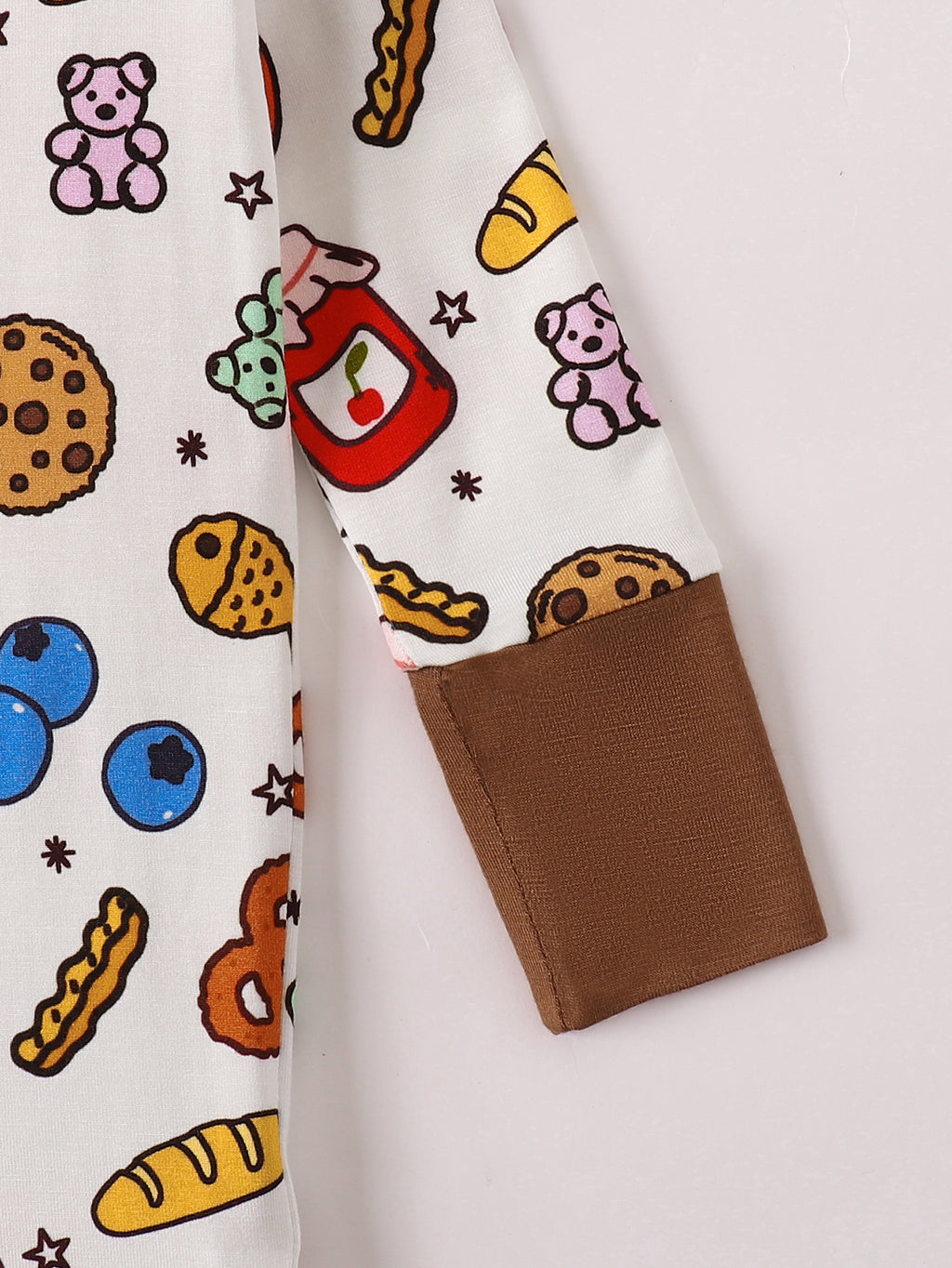 JUNBLEBABY-Cookies Fruit Bread Jam Baby Bamboo Convertible Zipper Romper Pajamas
