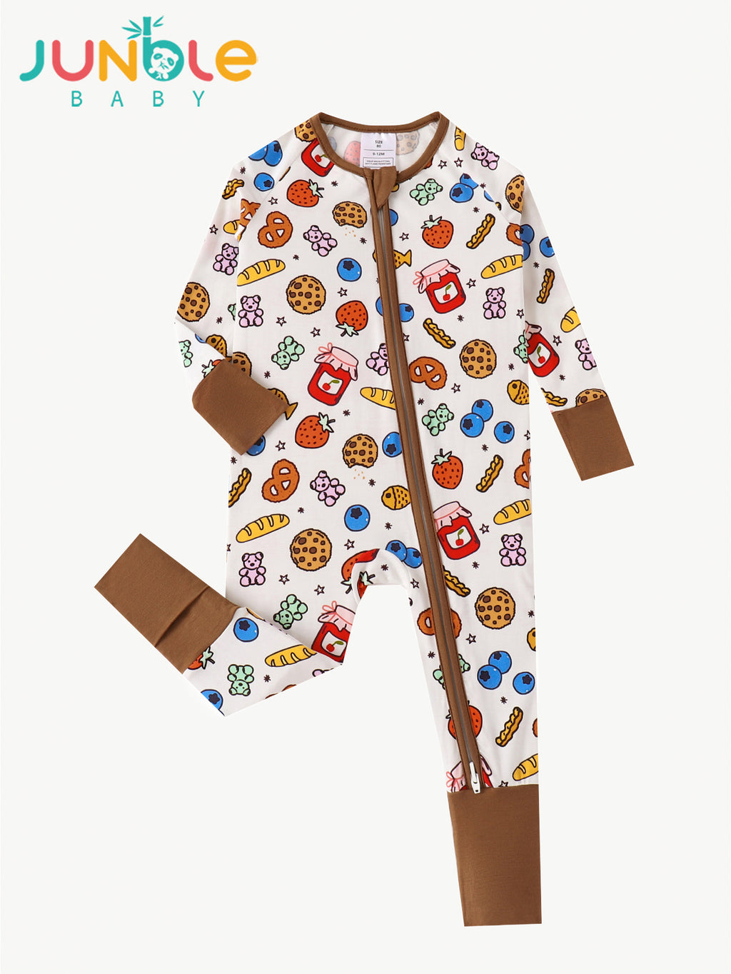 JUNBLEBABY-Cookies Fruit Bread Jam Baby Bamboo Convertible Zipper Romper Pajamas
