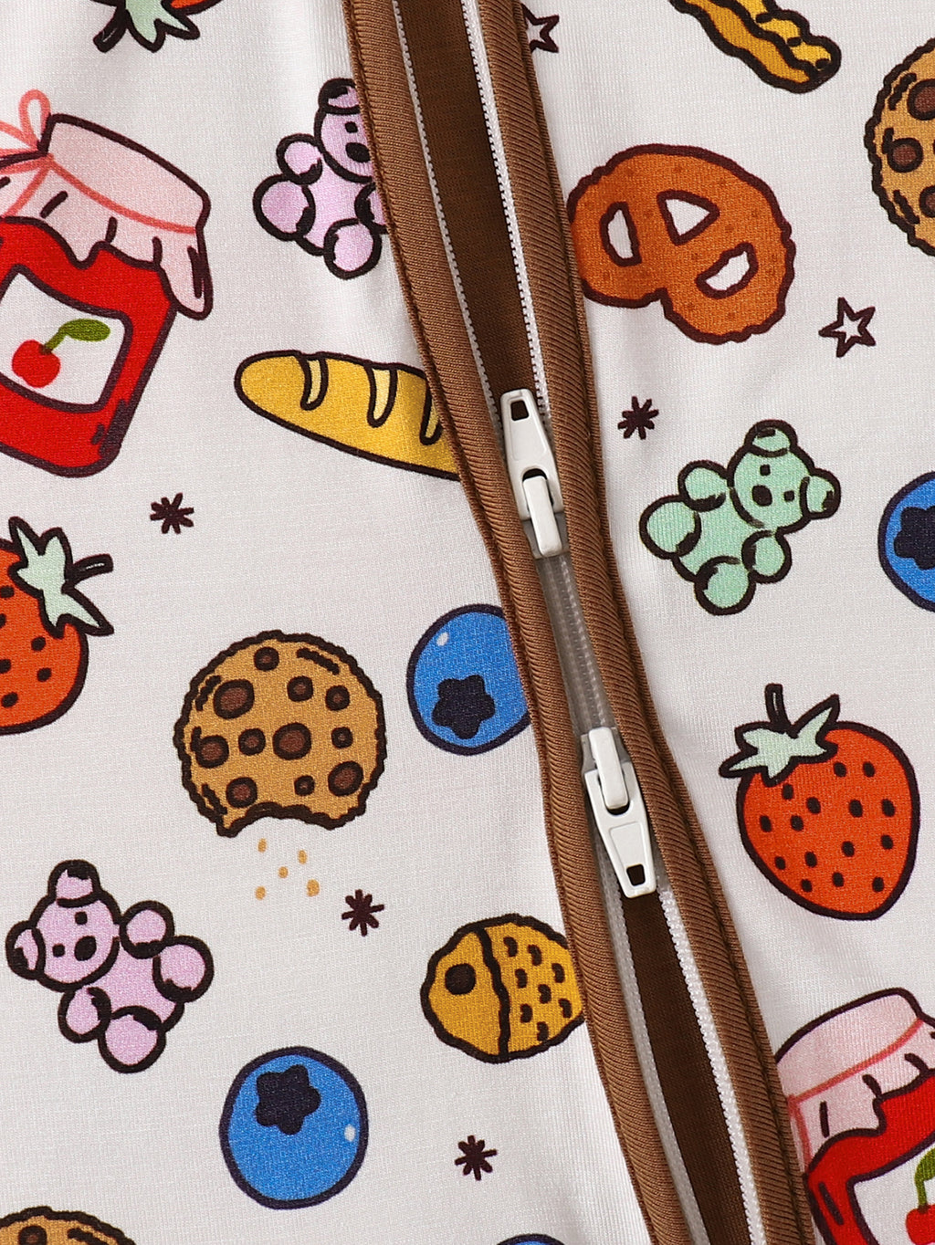 JUNBLEBABY-Cookies Fruit Bread Jam Baby Bamboo Convertible Zipper Romper Pajamas