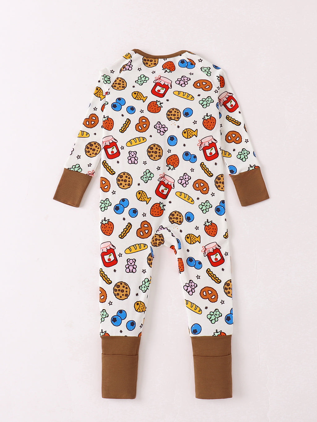 JUNBLEBABY-Cookies Fruit Bread Jam Baby Bamboo Convertible Zipper Romper Pajamas