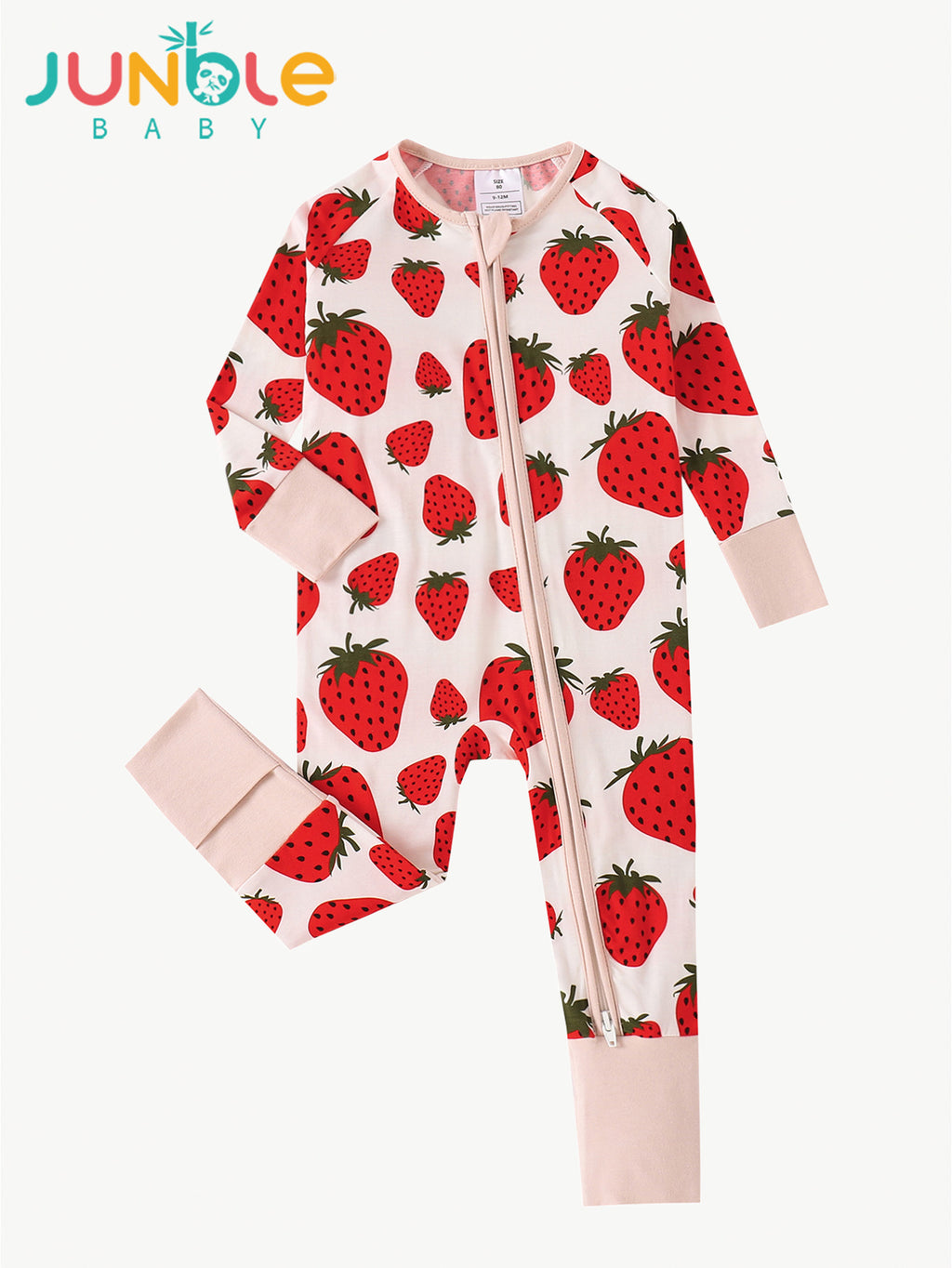 JUNBLEBABY-Strawberry Joy Baby Bamboo Convertible Zipper Romper Pajamas
