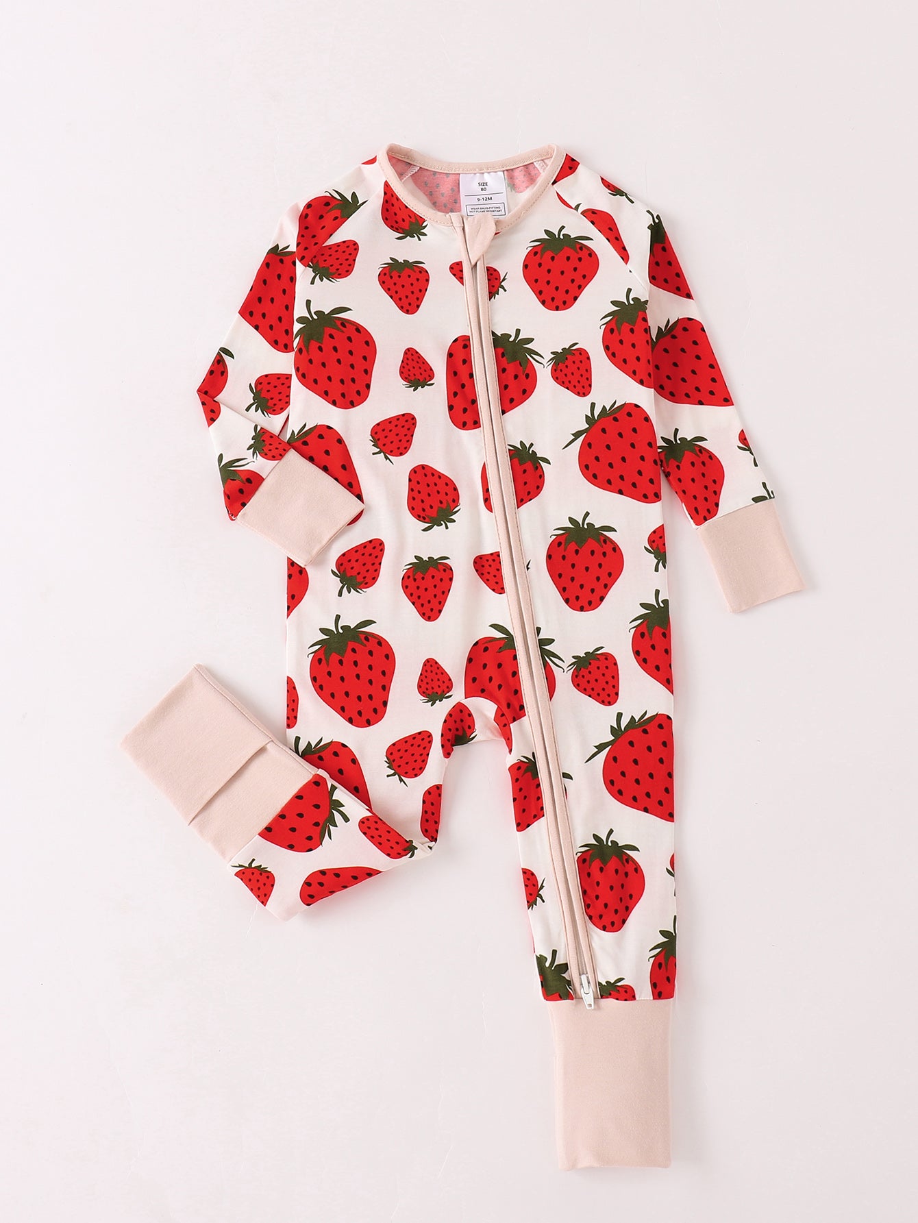 JUNBLEBABY-Strawberry Joy Baby Bamboo Convertible Zipper Romper Pajamas