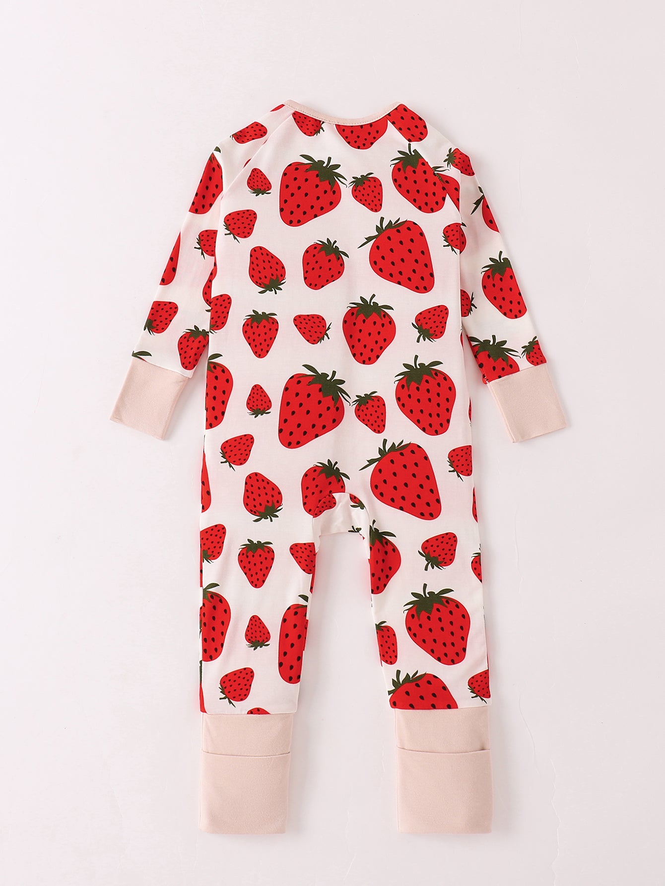 JUNBLEBABY-Strawberry Joy Baby Bamboo Convertible Zipper Romper Pajamas