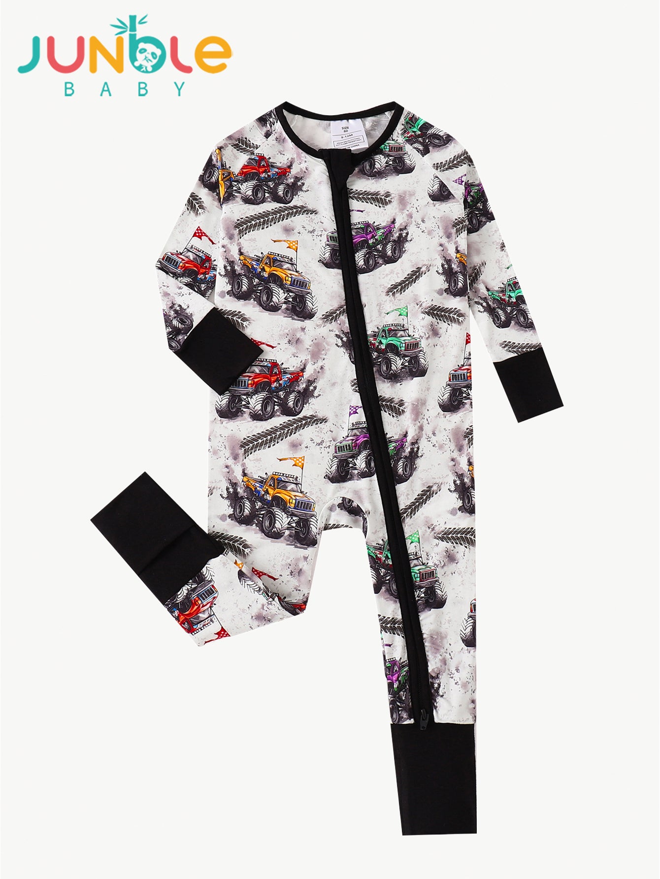 JUNBLEBABY-Racing car Baby Bamboo Convertible Zipper Romper Pajamas