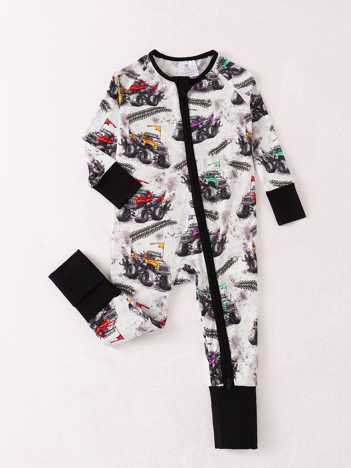 JUNBLEBABY-Racing car Baby Bamboo Convertible Zipper Romper Pajamas
