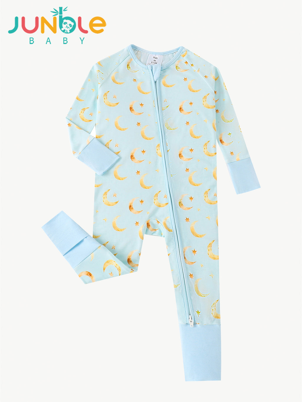 JUNBLEBABY-Ramadan Moon and Stars Baby Bamboo Convertible Zipper Romper Pajamas