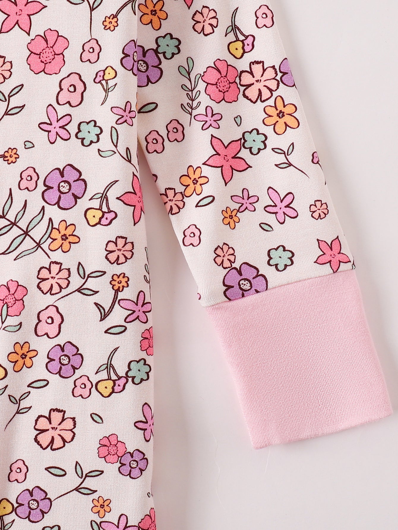 JUNBLEBABY-Spring Small Pinkflowers Baby Bamboo Convertible Zipper Romper Pajamas