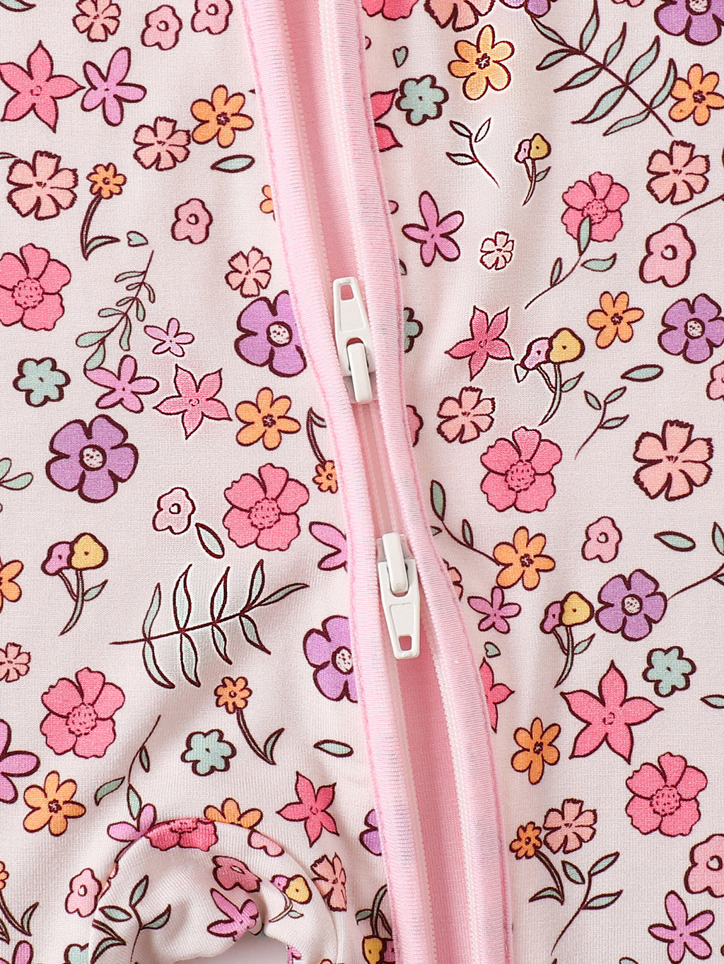 JUNBLEBABY-Spring Small Pinkflowers Baby Bamboo Convertible Zipper Romper Pajamas