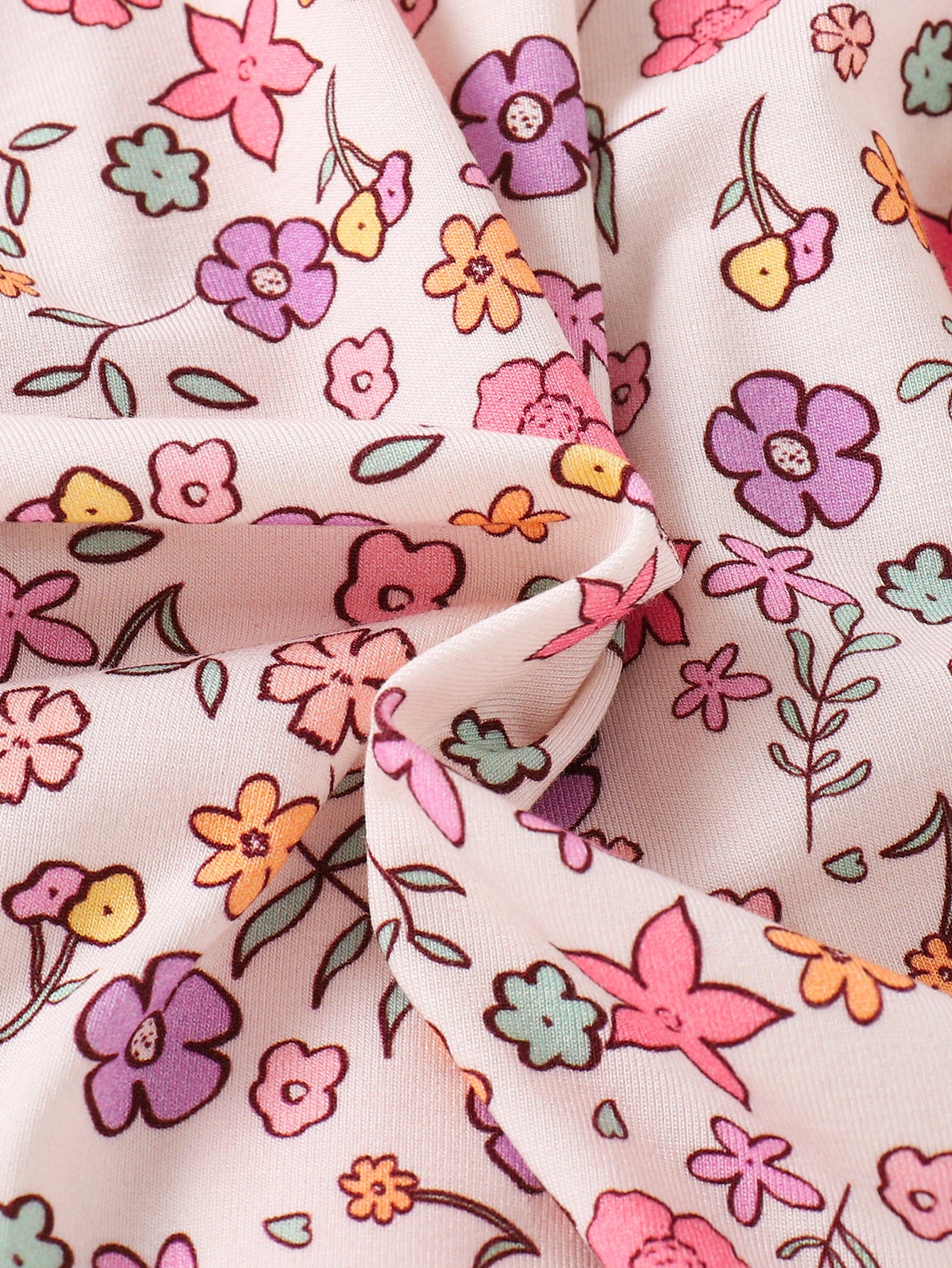 JUNBLEBABY-Spring Small Pinkflowers Baby Bamboo Convertible Zipper Romper Pajamas